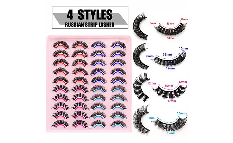 Veleasha Russian 20 Pairs Pack Strip Lashes Super Curly False Eyelashes